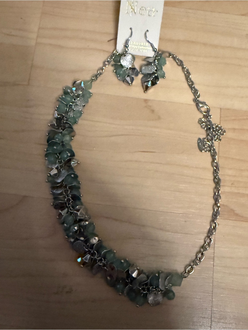 Green Cluster Statement Necklace with Matching Earrings